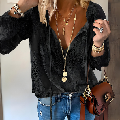Elegant Boho Blouse Women's Lace V Neck