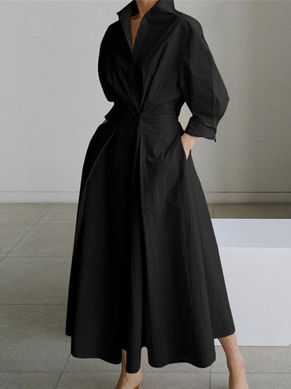 Women's Elegant Collared Belted Shirt Dress