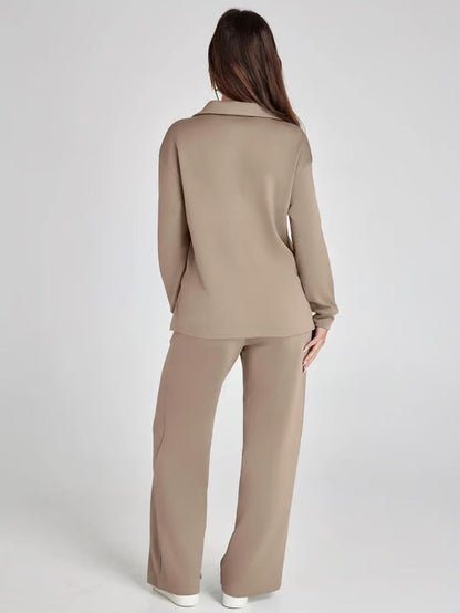 Loungewear Set | V Neck Top with Wide Leg Trousers