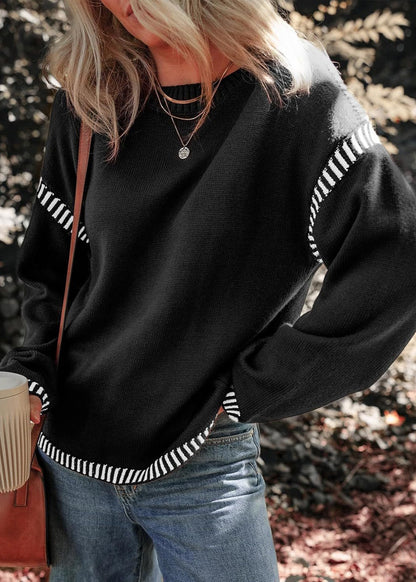 Knit Pullover | Long Sleeve Contrast Trim