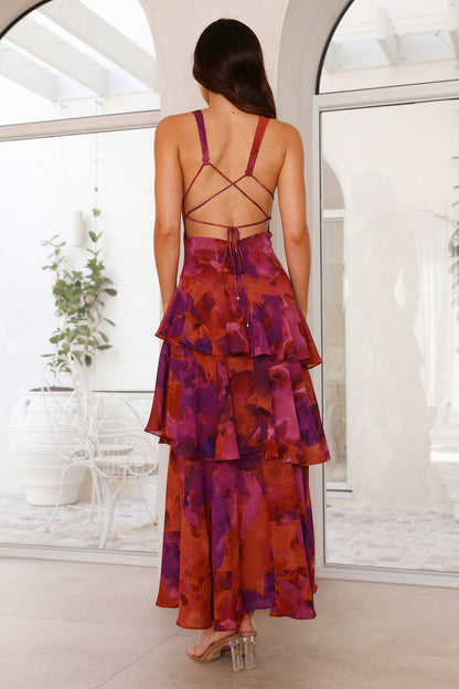 Women's Elegant V-Neck Tiered Maxi Dress