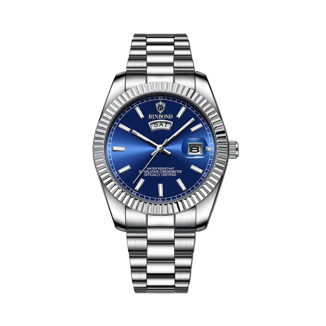 Classic Dress Watch | Day Date Dial with Fluted Bezel