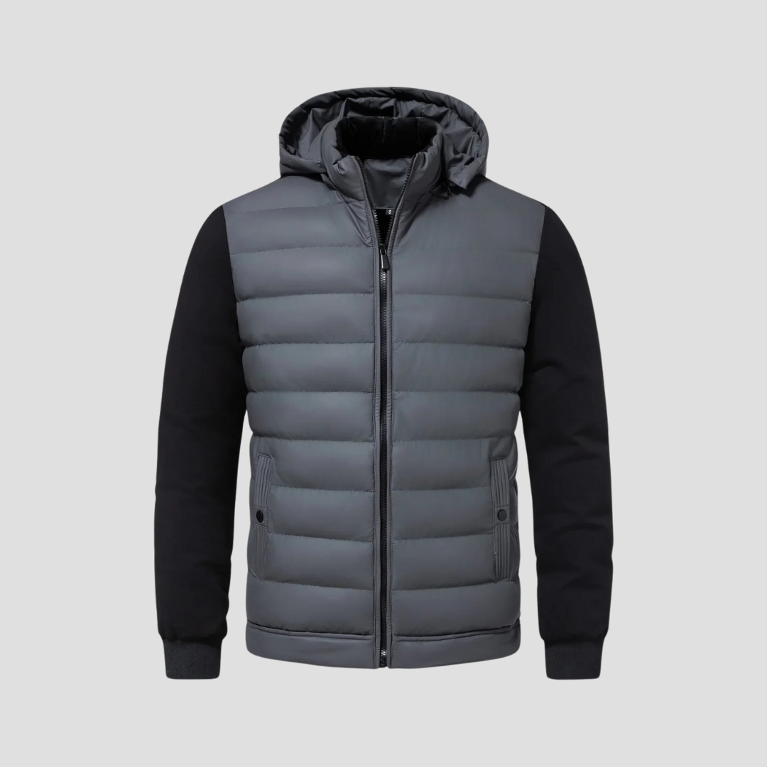 Men’s Hooded Puffer Jacket | Padded Zip Up Hybrid Winter Coat