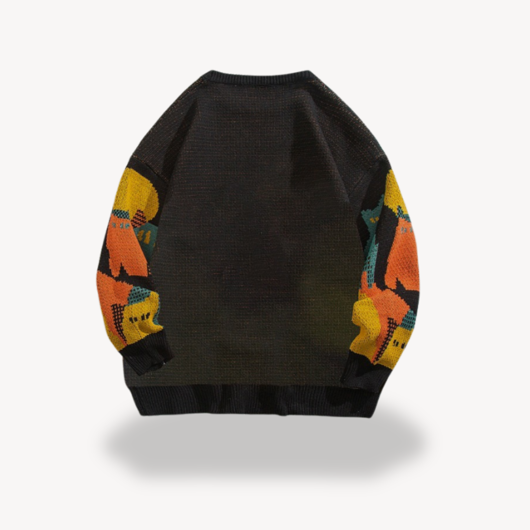 Graphic Knitted Jumper | Relaxed Fit Crew Neck Pullover
