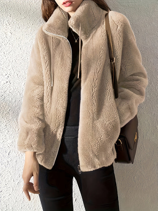 Teddy Jacket | High Neck Zip Up with Drawstring