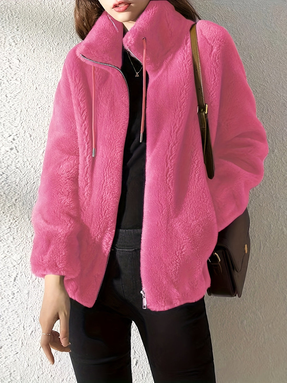 Teddy Jacket | High Neck Zip Up with Drawstring