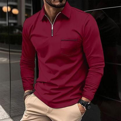 Long Sleeve Polo Shirt | Zip Neck with Chest Pocket