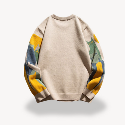 Graphic Knitted Jumper | Relaxed Fit Crew Neck Pullover