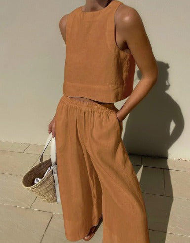Two Piece Linen Set Women's Wide Leg