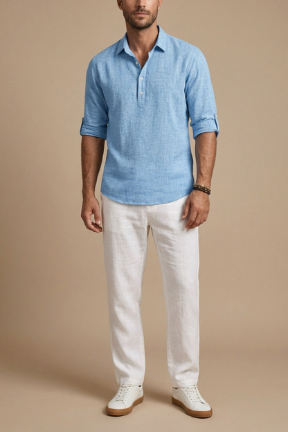 Men’s Long Sleeve Linen Polo Shirt