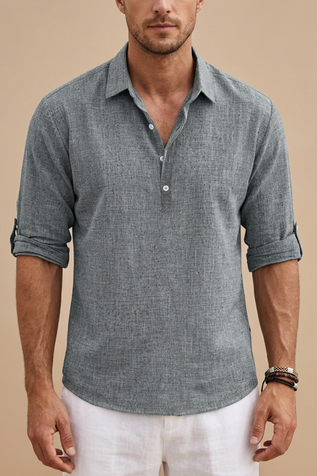 Men’s Long Sleeve Linen Polo Shirt