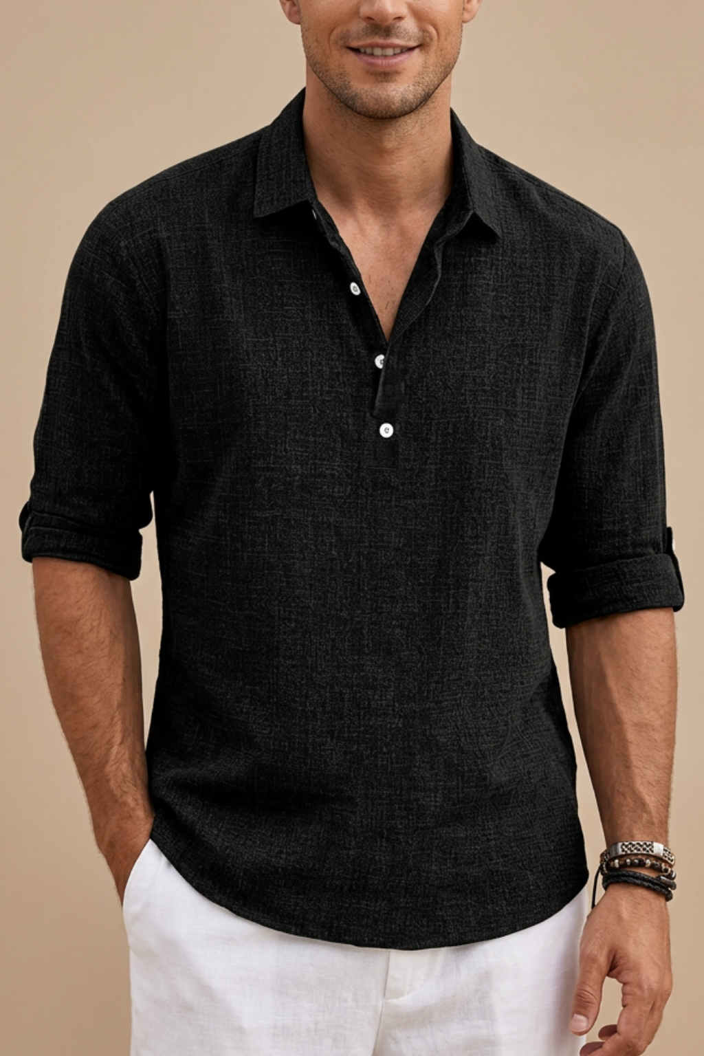 Men’s Long Sleeve Linen Polo Shirt