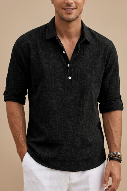 Men’s Long Sleeve Linen Polo Shirt