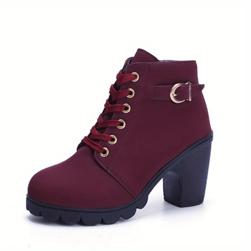 Ankle Boots - Block Heel Lace Up Design