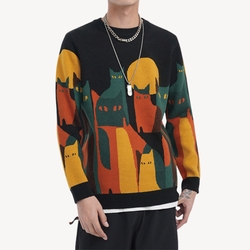 Graphic Knitted Jumper | Relaxed Fit Crew Neck Pullover