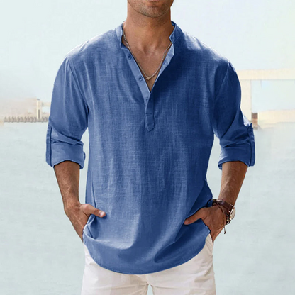 Men's Casual Henley Shirt | Vintage Long Sleeve Grandad