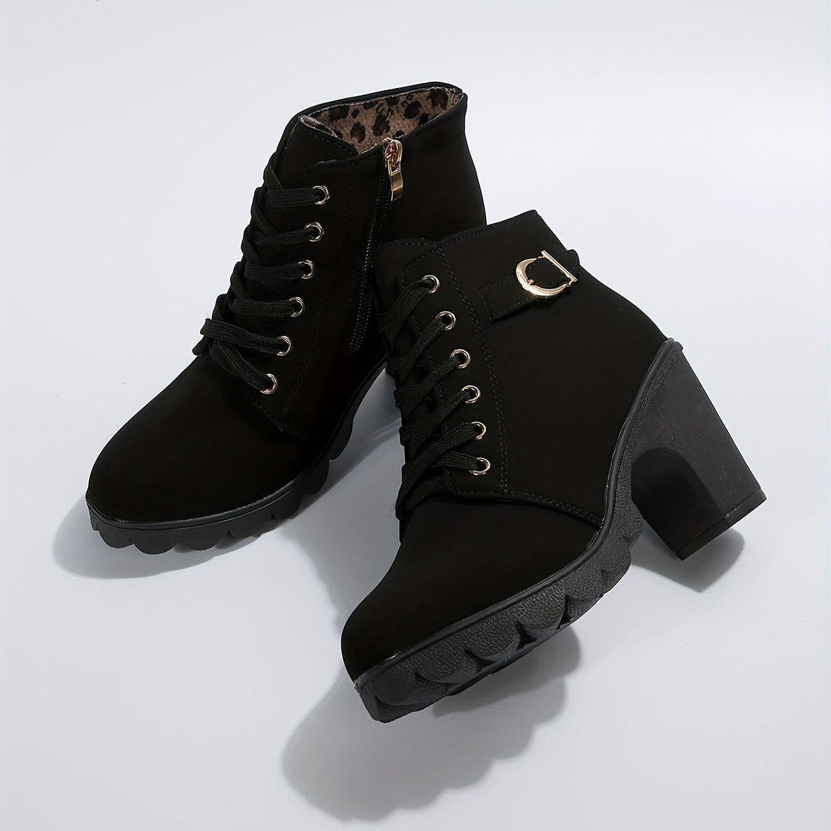 Ankle Boots - Block Heel Lace Up Design