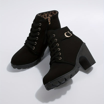 Ankle Boots - Block Heel Lace Up Design