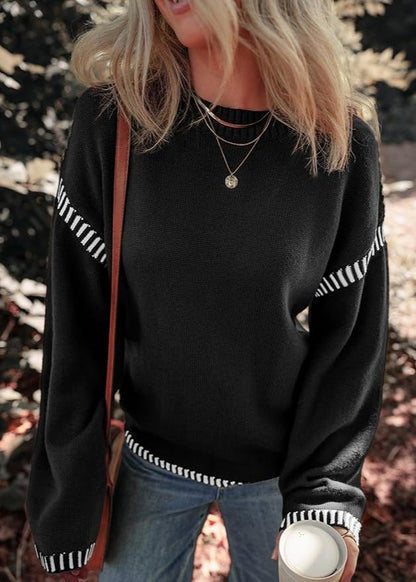 Knit Pullover | Long Sleeve Contrast Trim