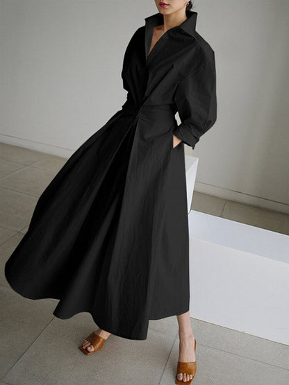 Women's Elegant Collared Belted Shirt Dress