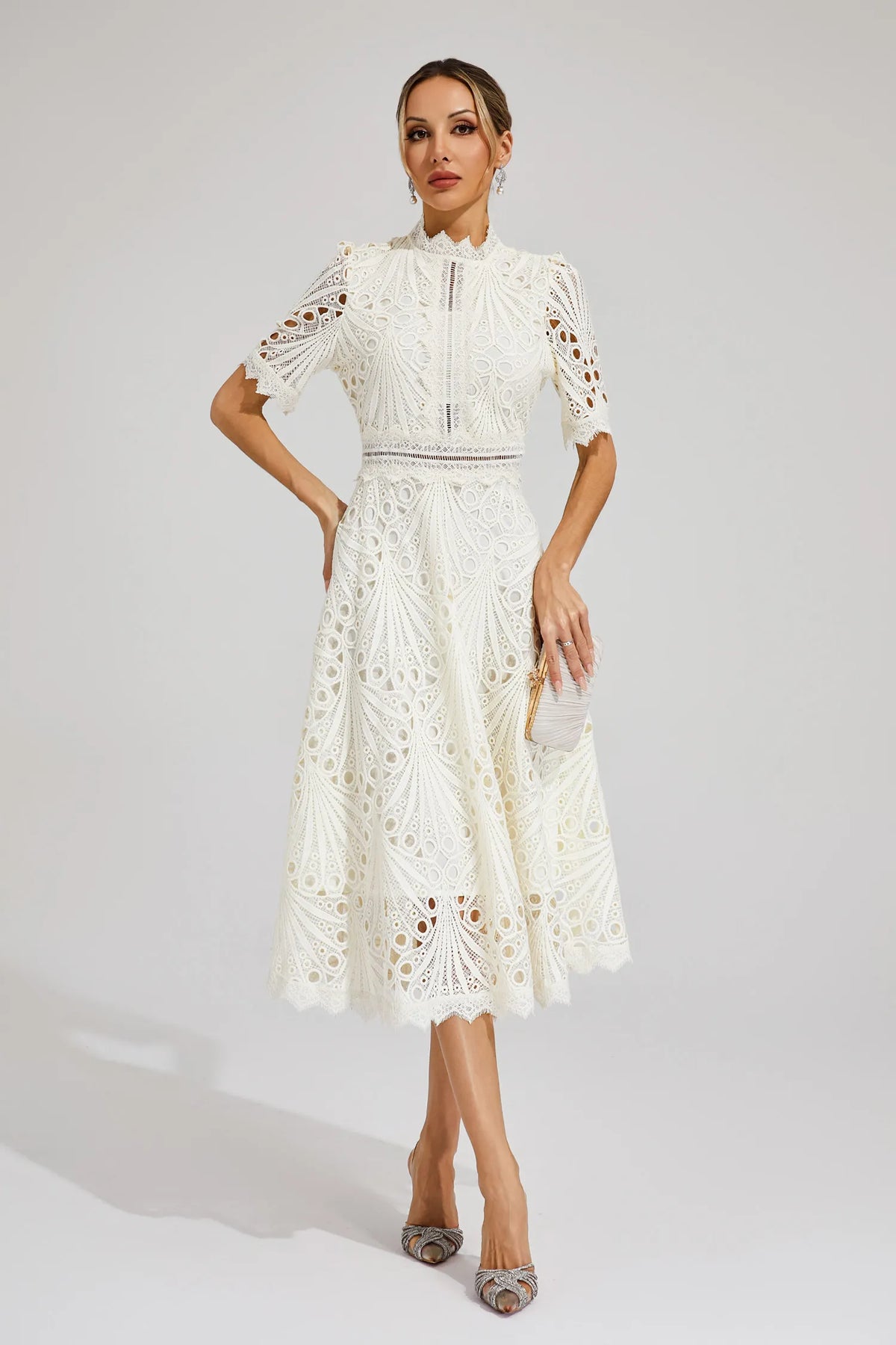 Women's Lace High Neck Midi Dress