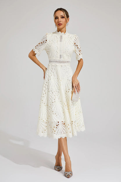 Women's Lace High Neck Midi Dress