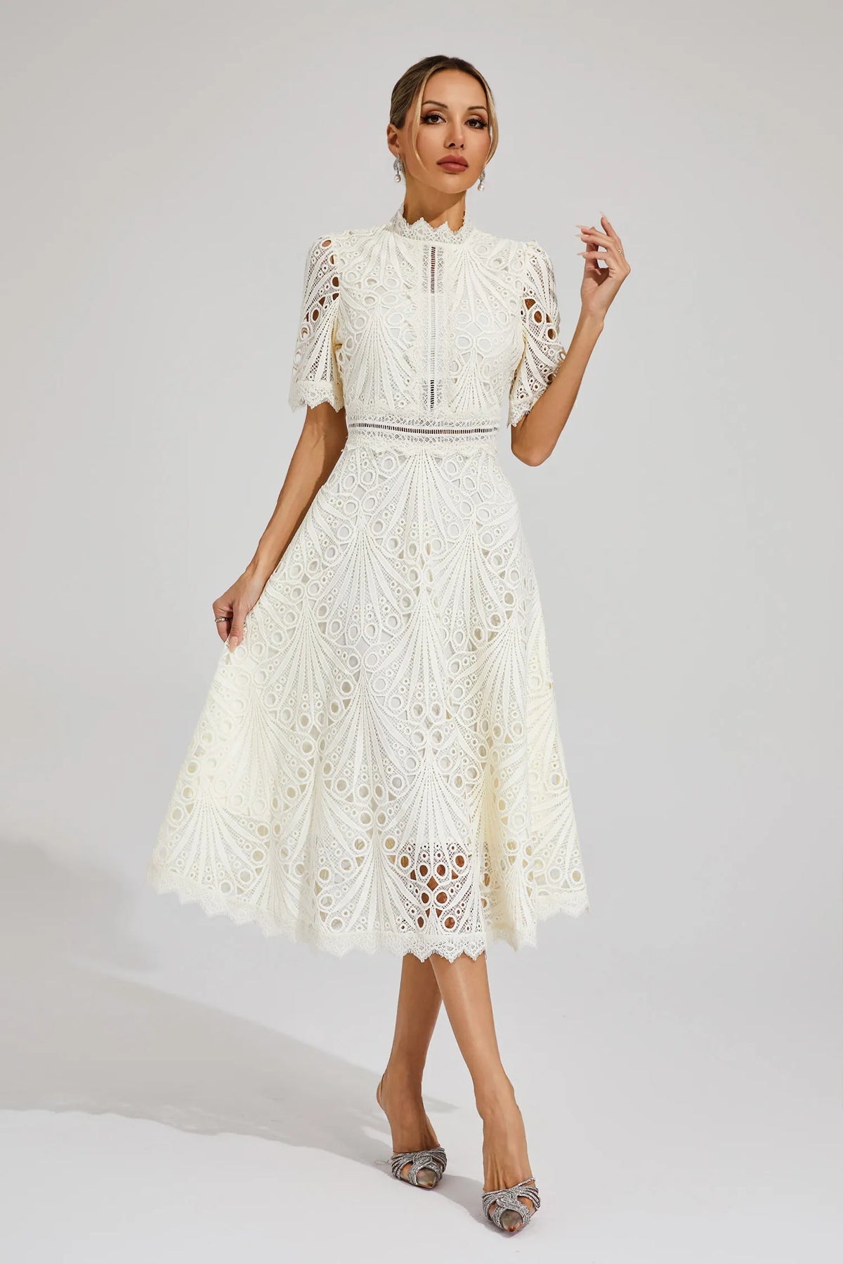 Women's Lace High Neck Midi Dress
