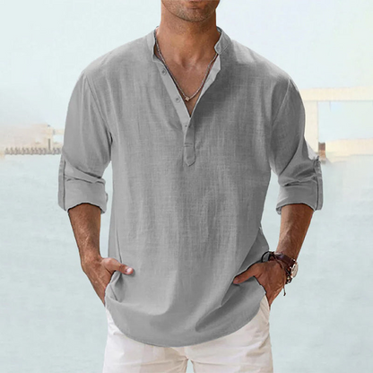 Men's Casual Henley Shirt | Vintage Long Sleeve Grandad