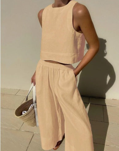 Two Piece Linen Set Women's Wide Leg