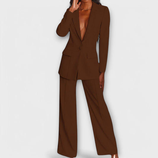 Blazer Trouser Suit Set | Long Sleeve with Wide Leg Trousers