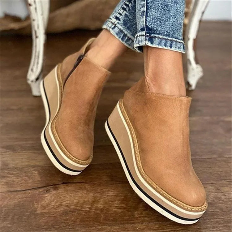 Platform Wedge Ankle Boots | Side Zip Platform Design