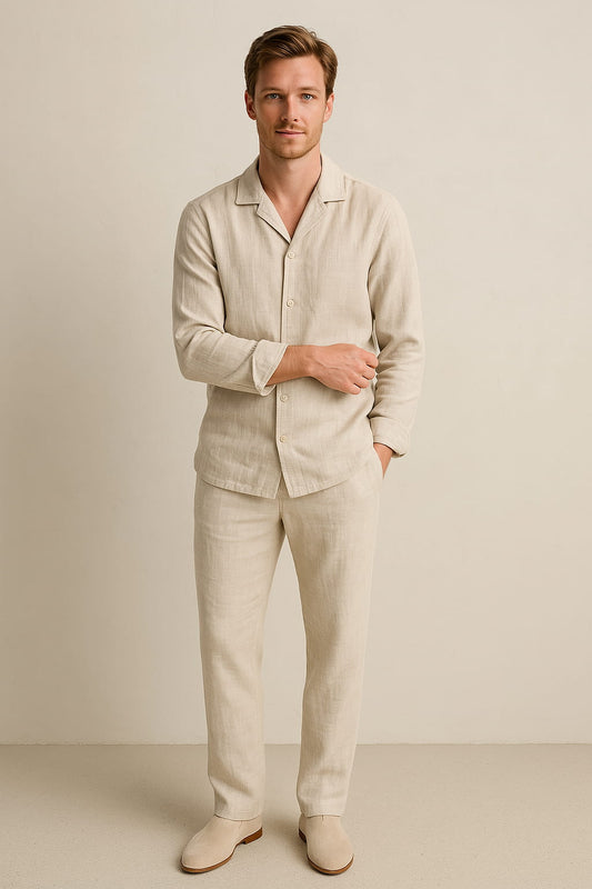Men's Casual Long Sleeve Shirt and Trousers Set