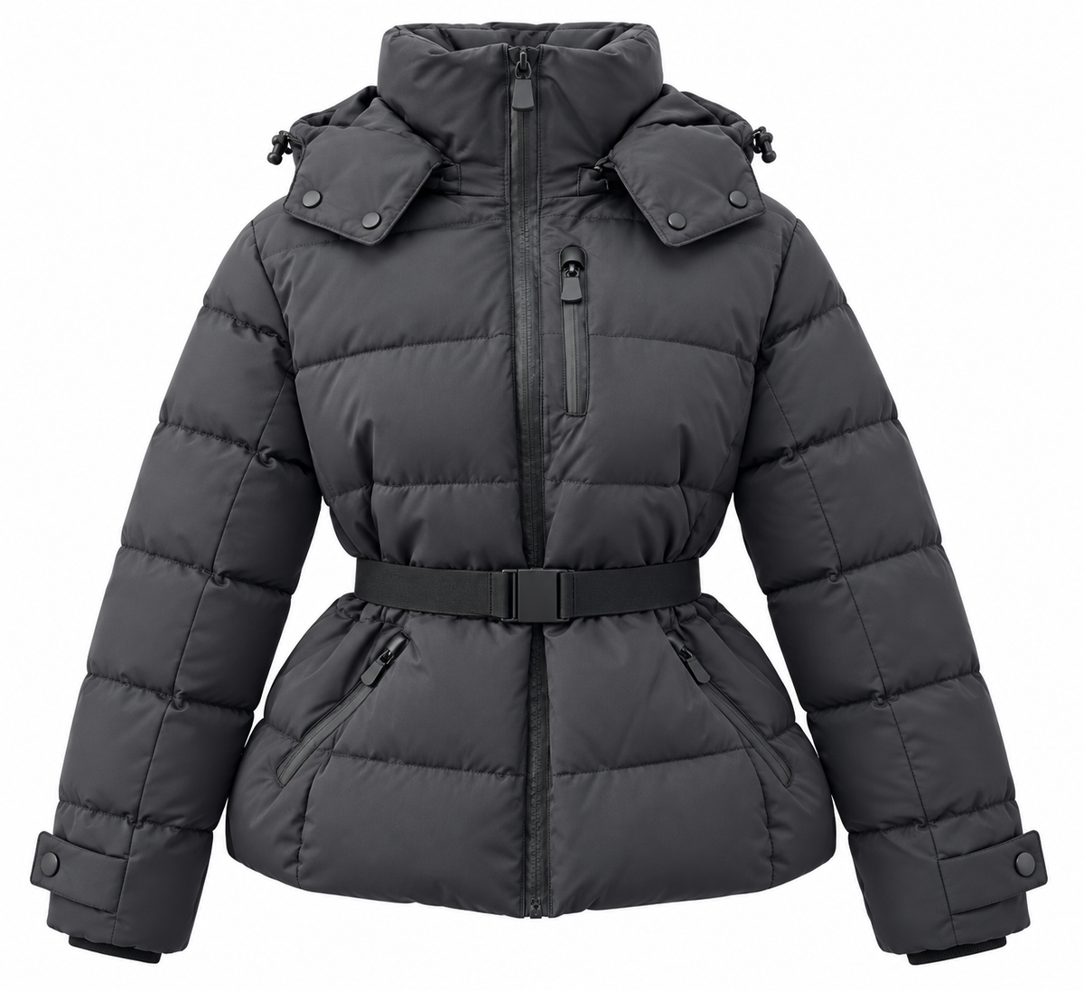 Padded Puffer Jacket | Belted Winter Style with High Neck