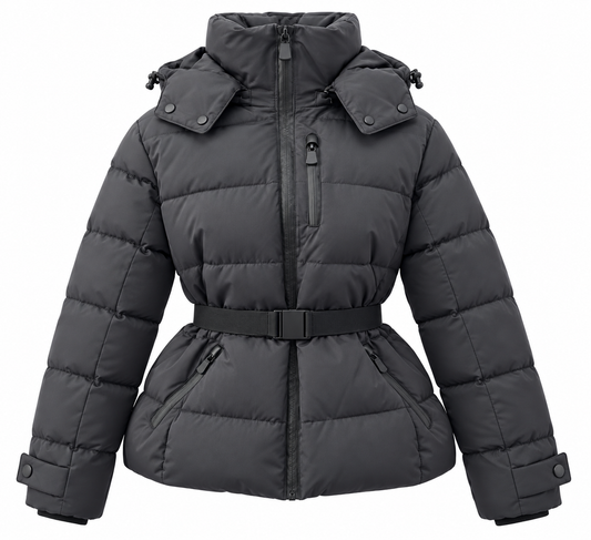 Padded Puffer Jacket | Belted Winter Style with High Neck