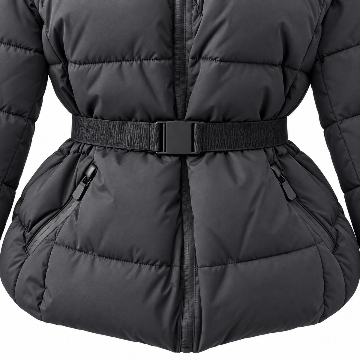 Padded Puffer Jacket | Belted Winter Style with High Neck
