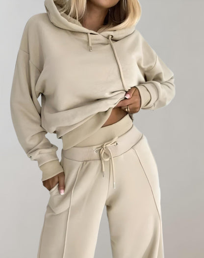 Women’s Tracksuit | Two Piece Cropped Hoodie And Wide Leg Trousers Set