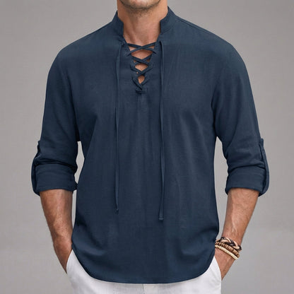 Men’s Henley Lace-Up Long Sleeve Shirt