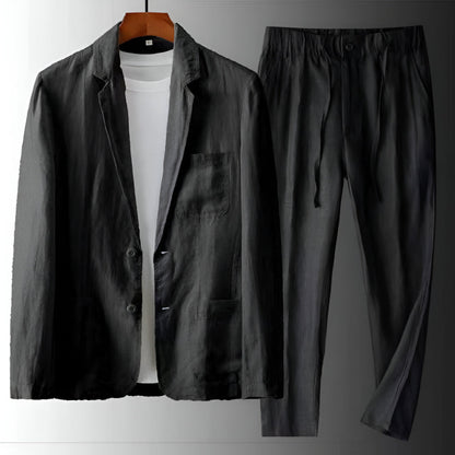 Men’s Two-Piece Linen Suit with Drawstring Trousers