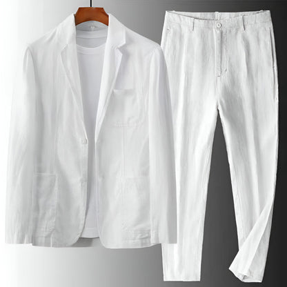 Men’s Two-Piece Linen Suit with Drawstring Trousers