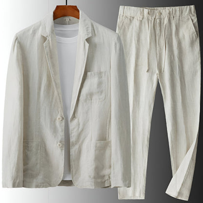 Men’s Two-Piece Linen Suit with Drawstring Trousers