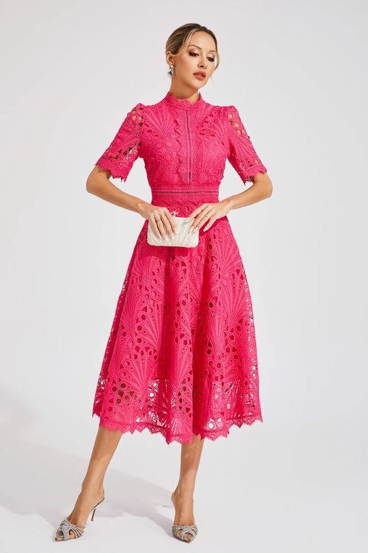 Women's Lace High Neck Midi Dress