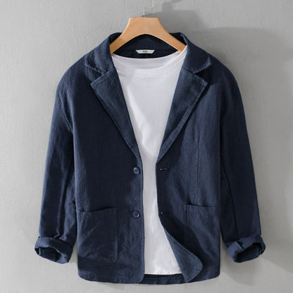 Men’s Single-Breasted Patch Pocket Linen Blazer