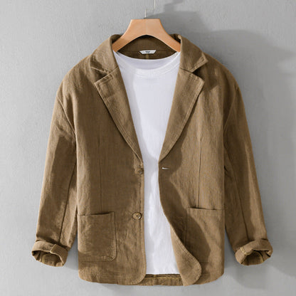 Men’s Single-Breasted Patch Pocket Linen Blazer