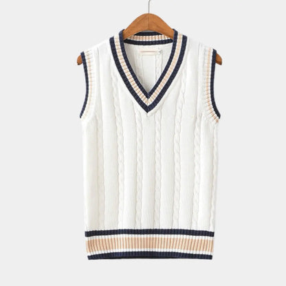 Knitted Sweater Vest | V Neck with Ribbed Trim