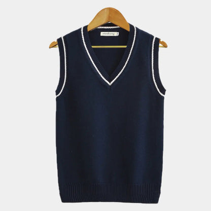 Knitted Sweater Vest | V Neck with Ribbed Trim