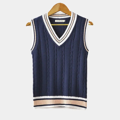 Knitted Sweater Vest | V Neck with Ribbed Trim
