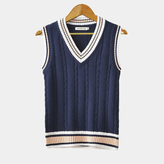 Knitted Sweater Vest | V Neck with Ribbed Trim