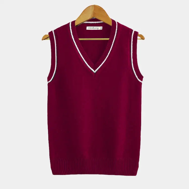 Knitted Sweater Vest | V Neck with Ribbed Trim