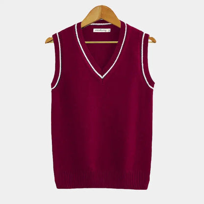 Knitted Sweater Vest | V Neck with Ribbed Trim
