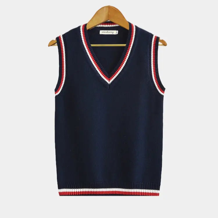 Knitted Sweater Vest | V Neck with Ribbed Trim
